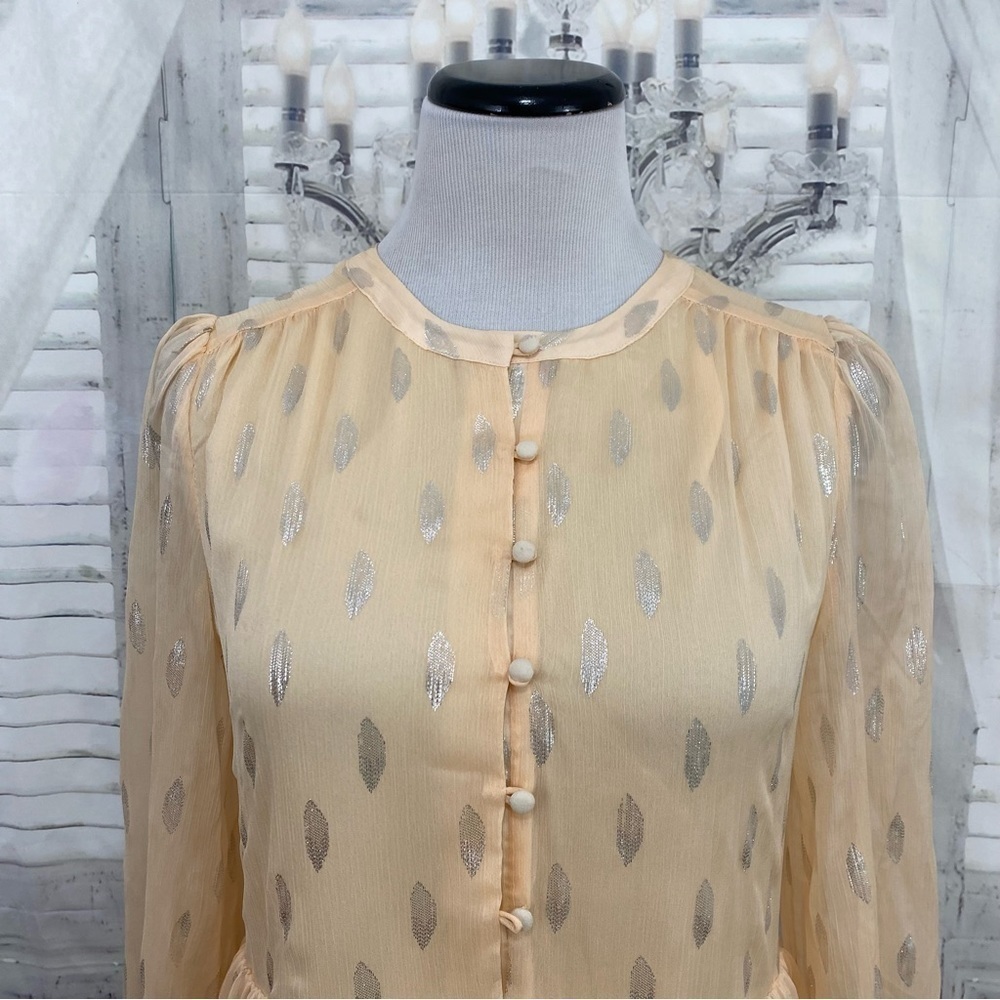 A Loves A Size Small Peach Silver Half Button Babydoll Mini Dress Long Sleeve - Picture 8 of 16